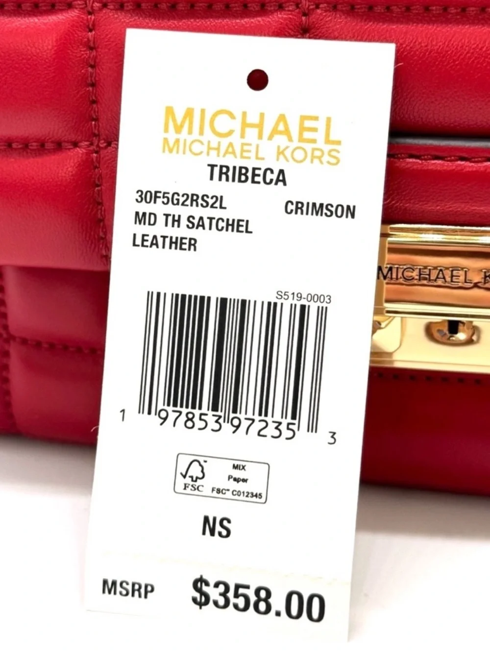 Michael Kors Tribeca Medium Quilted Leather Satchel Bag Crimson Red